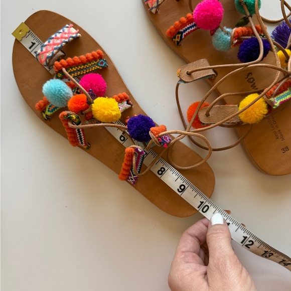 Ammos Genuine Leather Greece Pom Friendship Charm Gladiator Wrap Sandal Size 7 - Picture 9 of 15